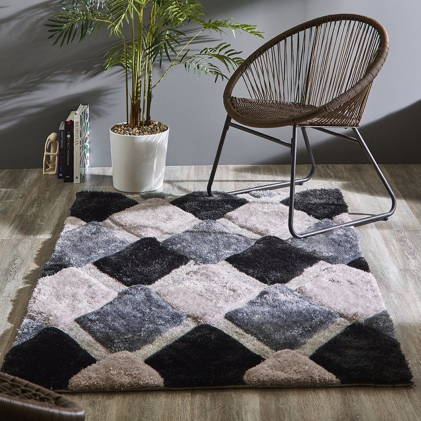 Origins 3D Geo Shaggy Grey Rug