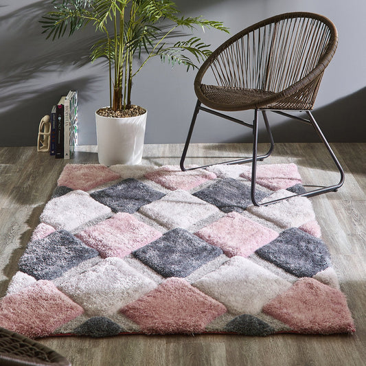 Origins 3D Geo Shaggy Blush Rug