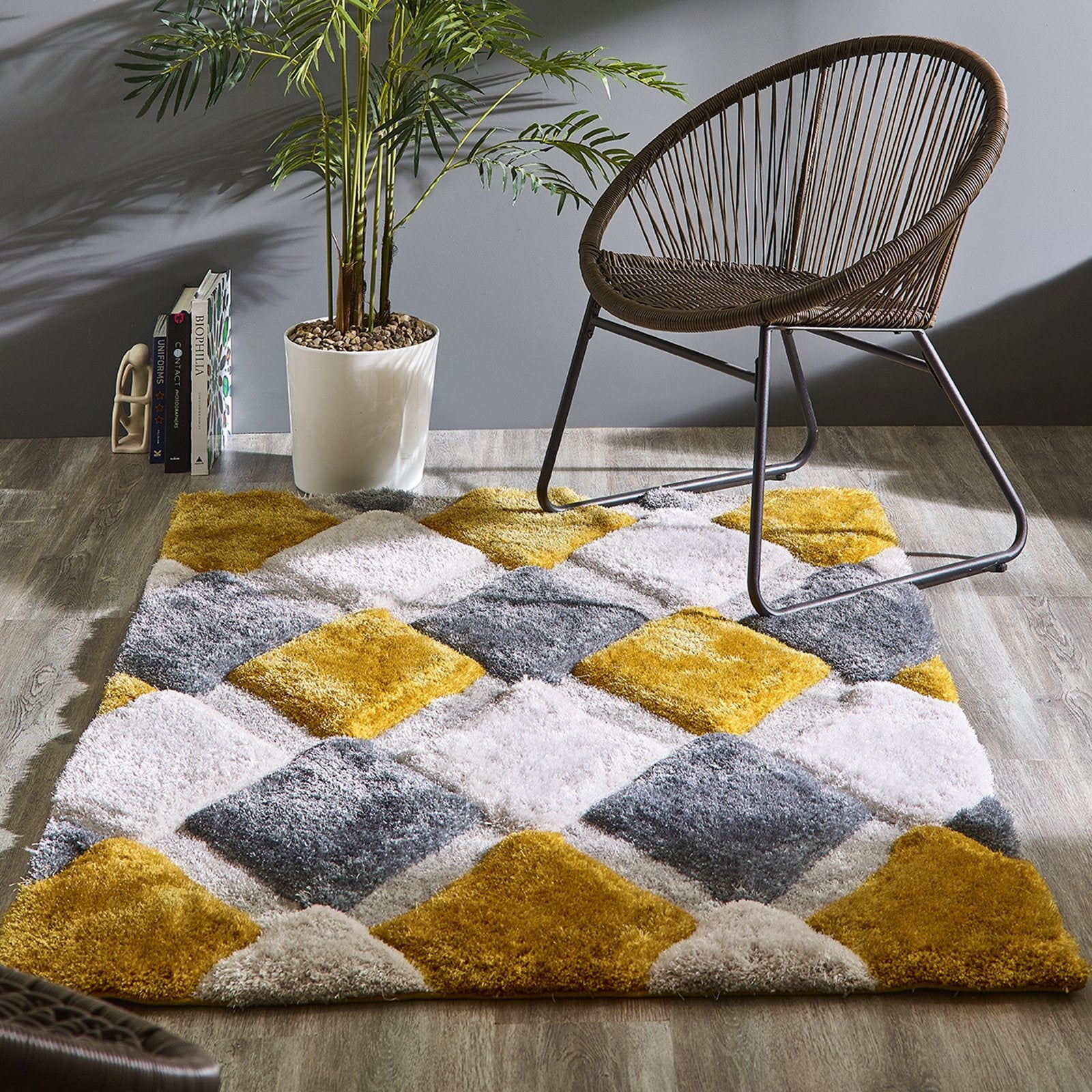 Origins 3D Geo Shaggy Ochre Rug