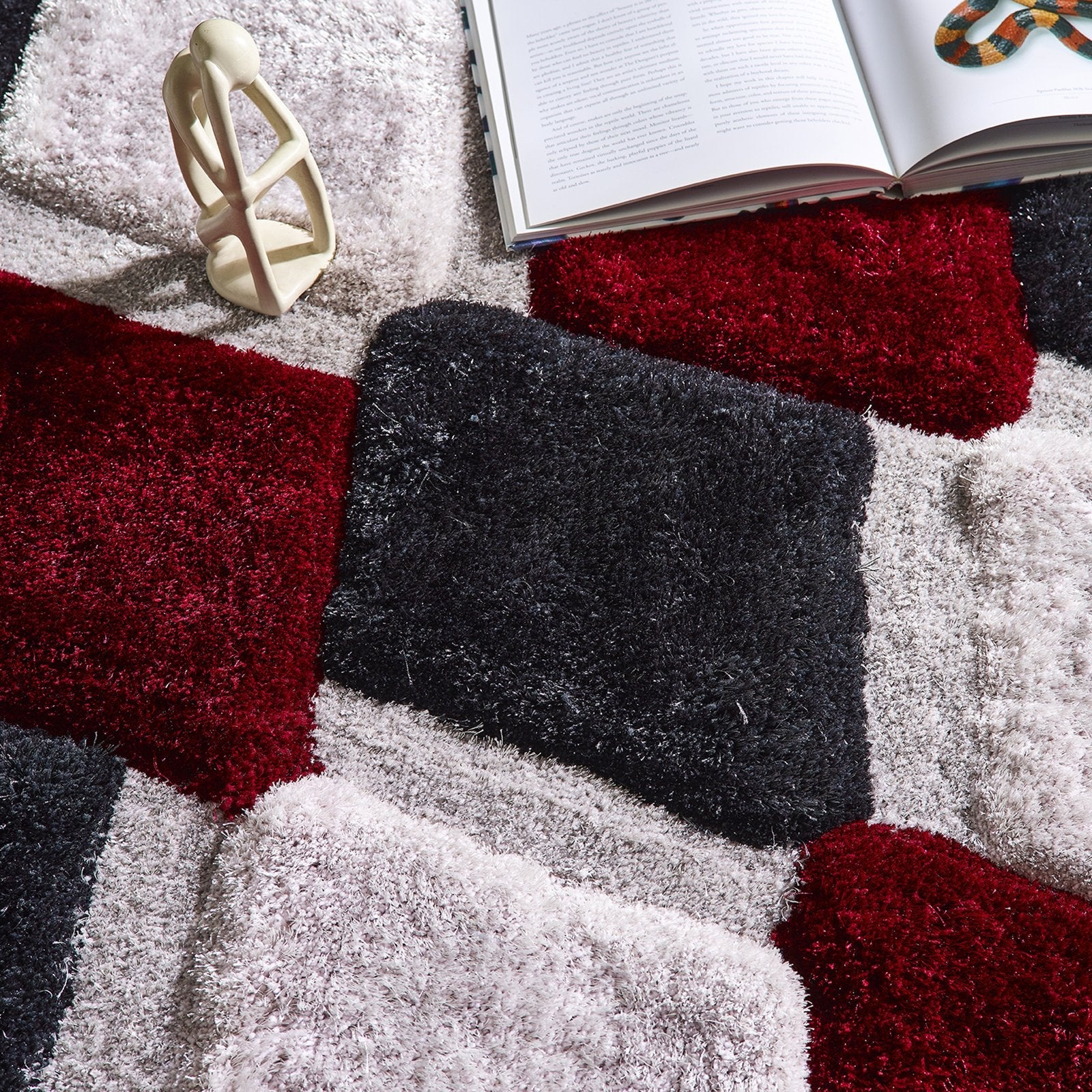 Origins 3D Geo Shaggy Red Rug