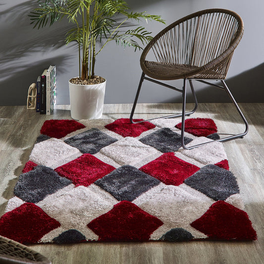 Origins 3D Geo Shaggy Red Rug