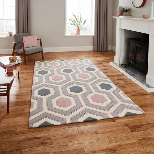 Think Rugs Hong Kong 3661 Grey / Rose Rug