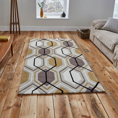 Think Rugs Hong Kong 7526 Beige / Yellow Rug