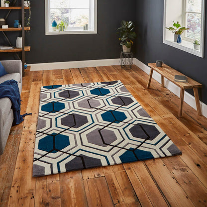 Think Rugs Hong Kong 7526 Grey / Navy Rug