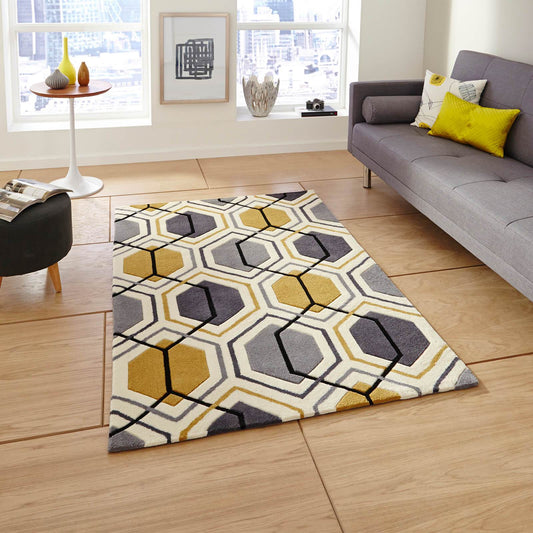 Think Rugs Hong Kong 7526 Grey / Yellow Rug