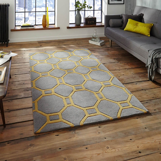 Think Rugs Hong Kong 4338 Grey / Yellow Rug