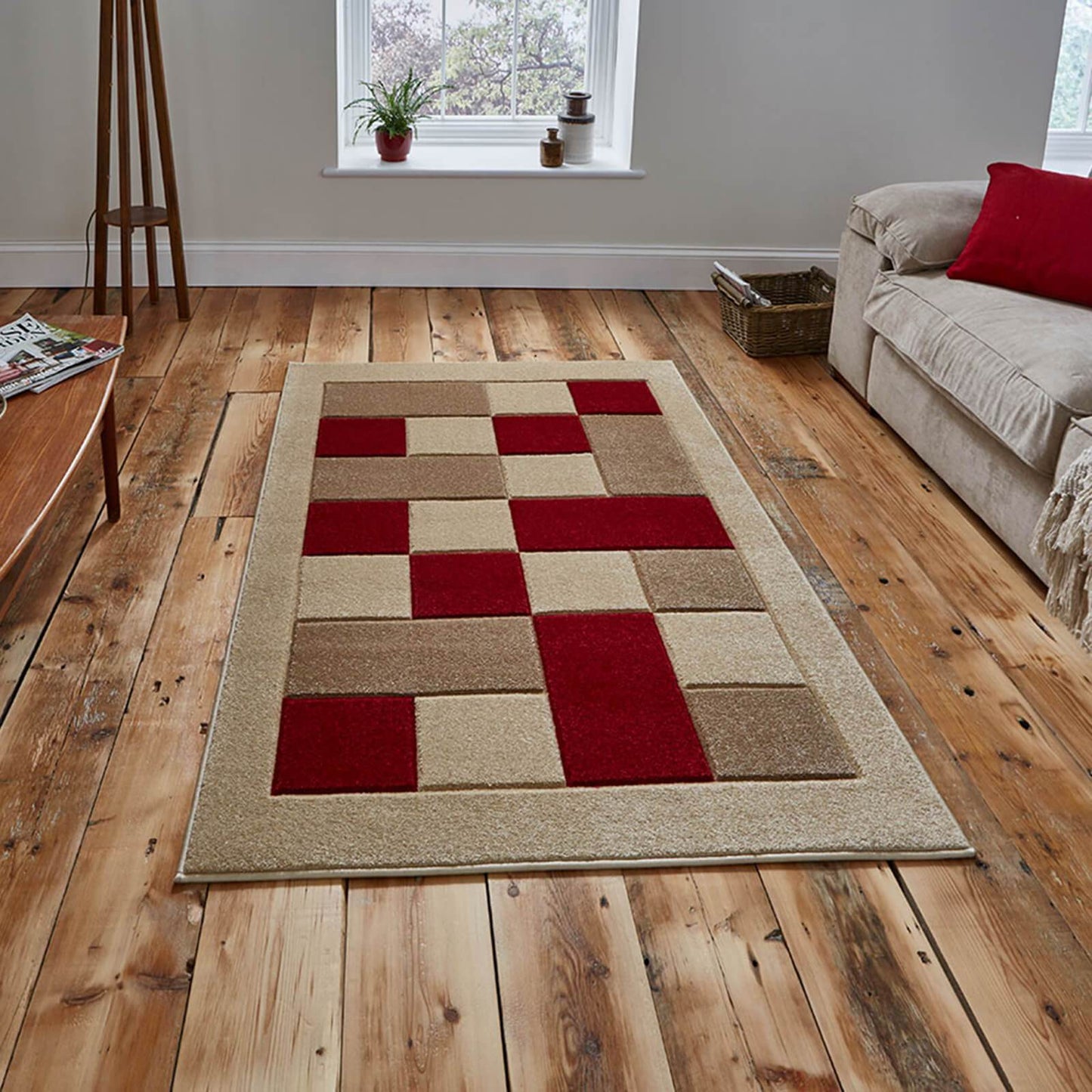 Think Rugs Matrix MT04 Beige / Red Rug