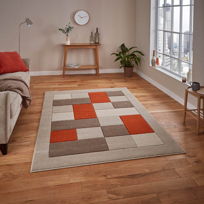 Think Rugs Matrix MT04 Beige / Terracotta Rug