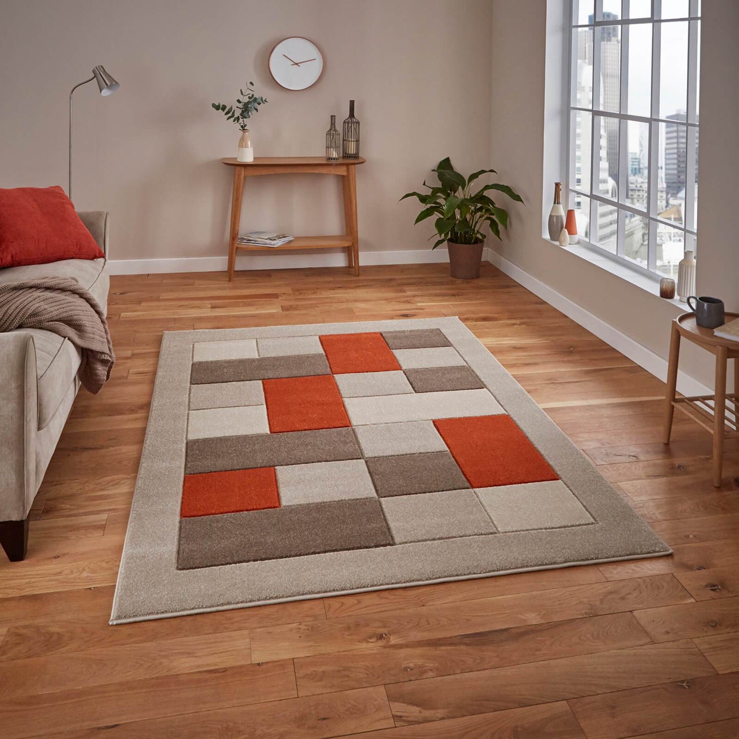 Think Rugs Matrix MT04 Beige / Terracotta Rug