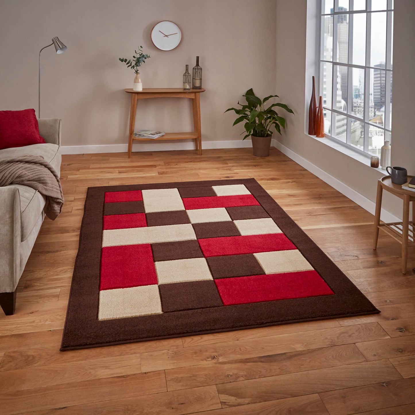 Think Rugs Matrix MT04 Brown / Red Rug