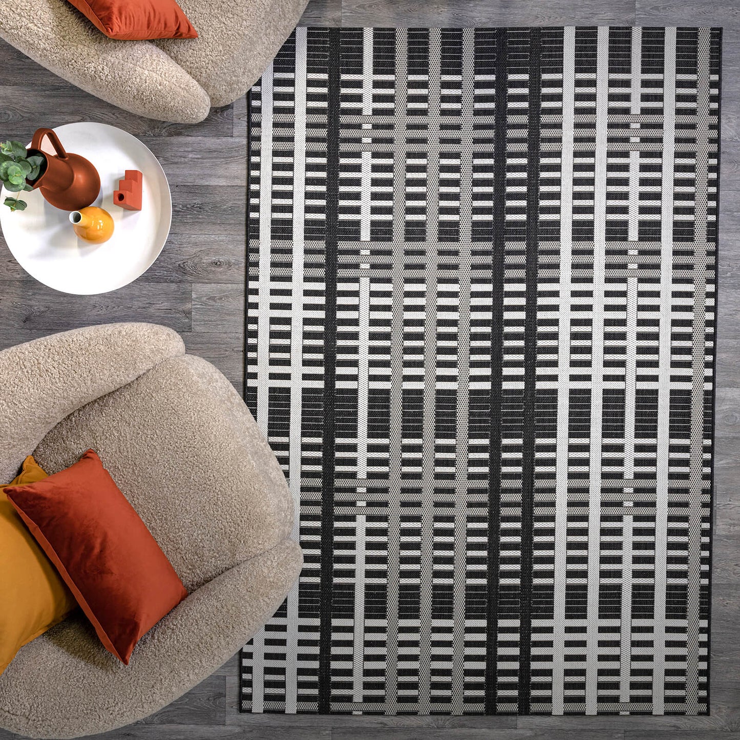 Asiatic Patio PAT22 Black Grid Rug