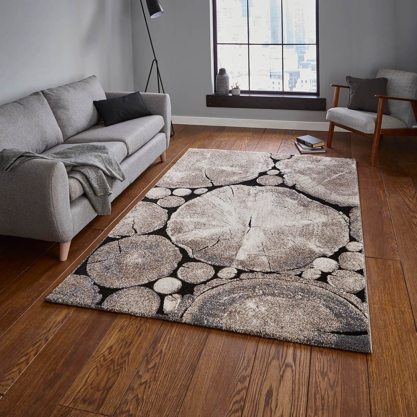 Think Rugs Woodland 6318 Beige / Black Rug