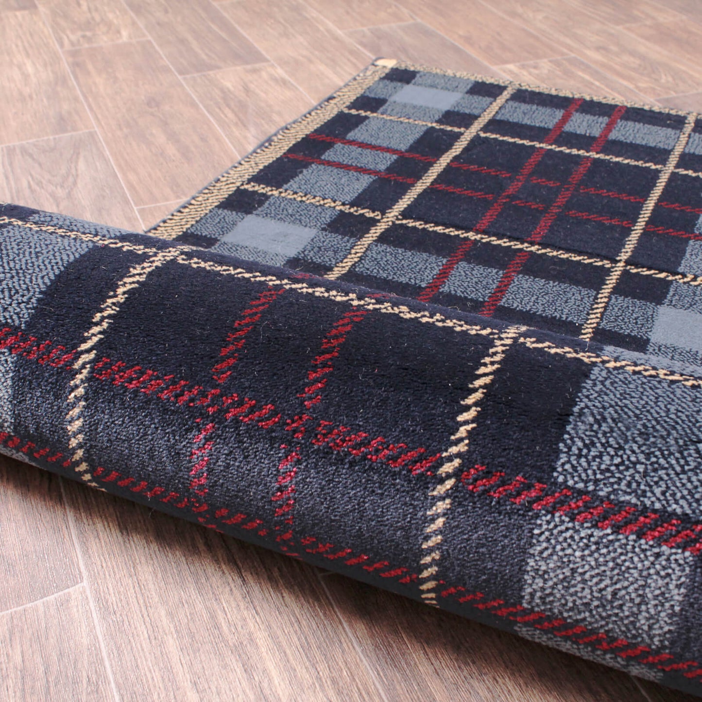 Ultimate Home Living Tartan Check Blue Rug