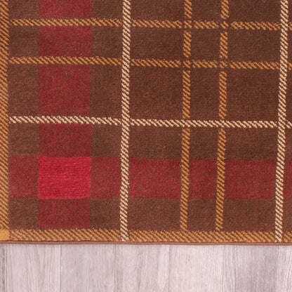 Ultimate Home Living Tartan Check Brown Rug