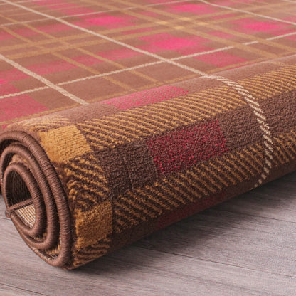 Ultimate Home Living Tartan Check Brown Rug