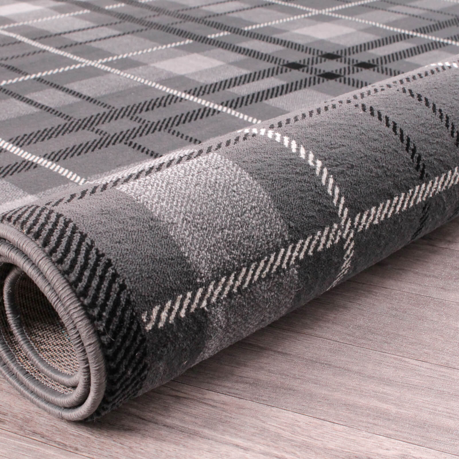 Ultimate Home Living Tartan Check Grey Rug