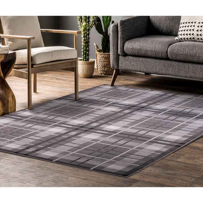 Ultimate Home Living Tartan Check Grey Rug