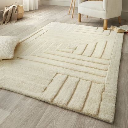 Linear Pristine White and Cream Modern Rugs
