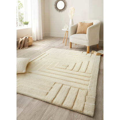 Maze White and Cream Modern Rugs