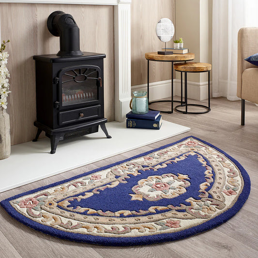 Shensi Navy Blue Floral Circle Rugs