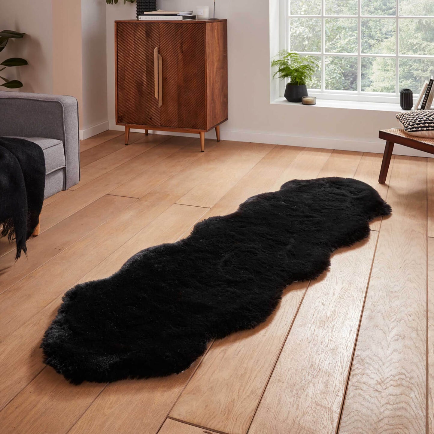 Super Teddy Black Double Sheepskin Rug - 060 x 180