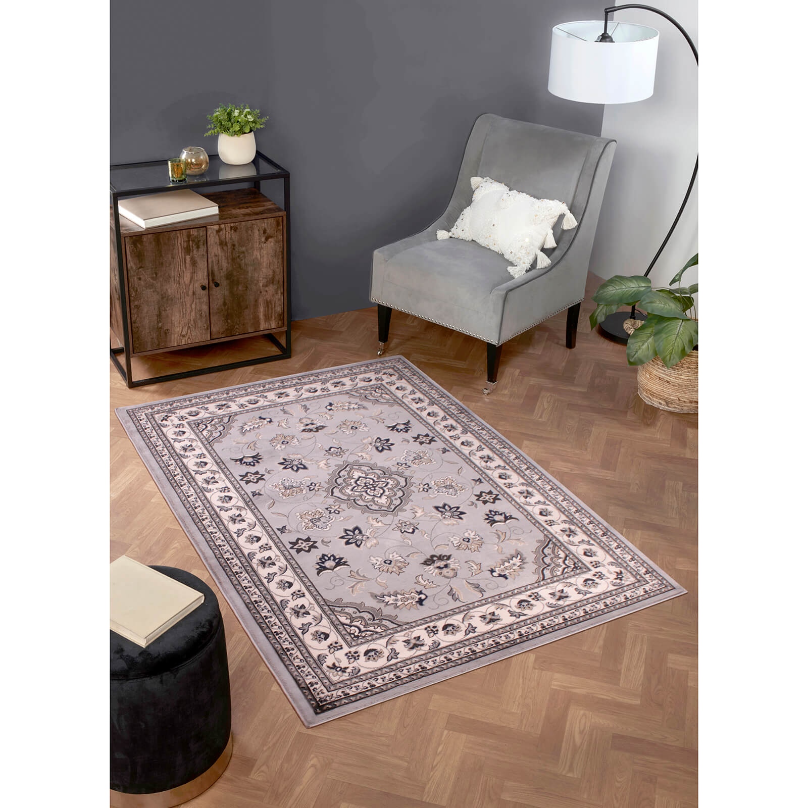Grey Patterned Rug Traditional Sherborne Grey Traditional Rugs – Home Linen Store